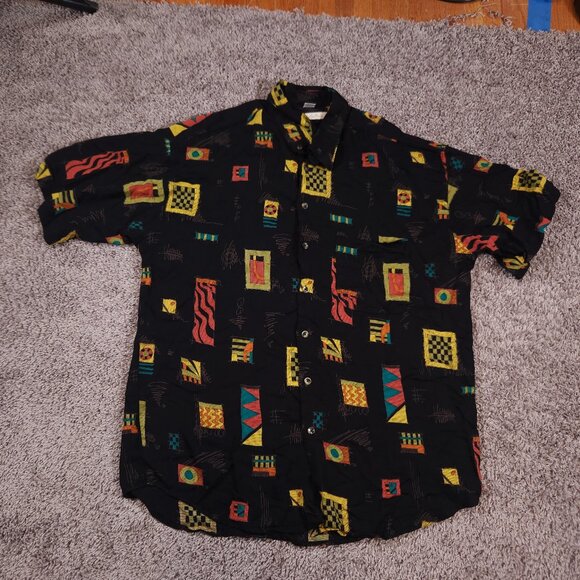 Haupt Short Sleeve Button Shirt Mens 42-L 16.5 Abstract Geometric Artsy - Picture 1 of 16